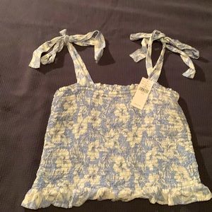 NWT American Eagle tie shoulder smocked tank with ruffle hem